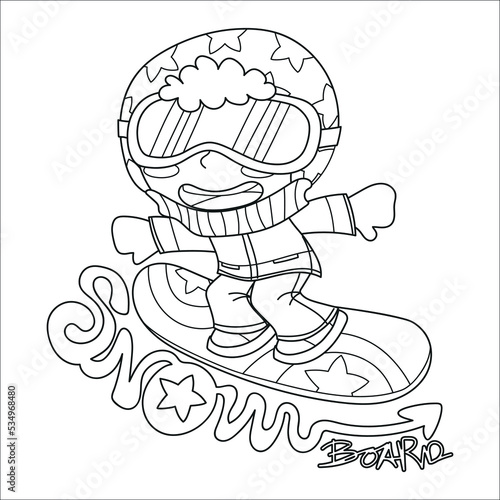 Funny snowboard kid  with a handmade text  winter clipart