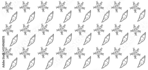 Seamless pattern of black and white monsters on a white background