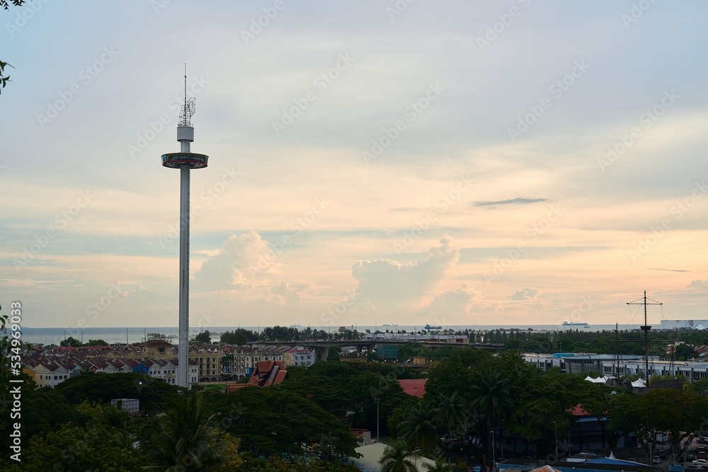 panoramic view of Melaka with Menara Taming Sari high tower