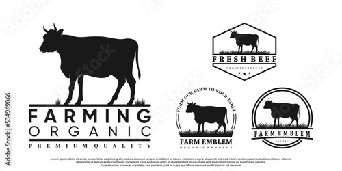 Abstact cow icon set logo design with creative concept Premium Vector