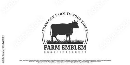 Vector illustration black angus logo design template cow farm Premium Vektor