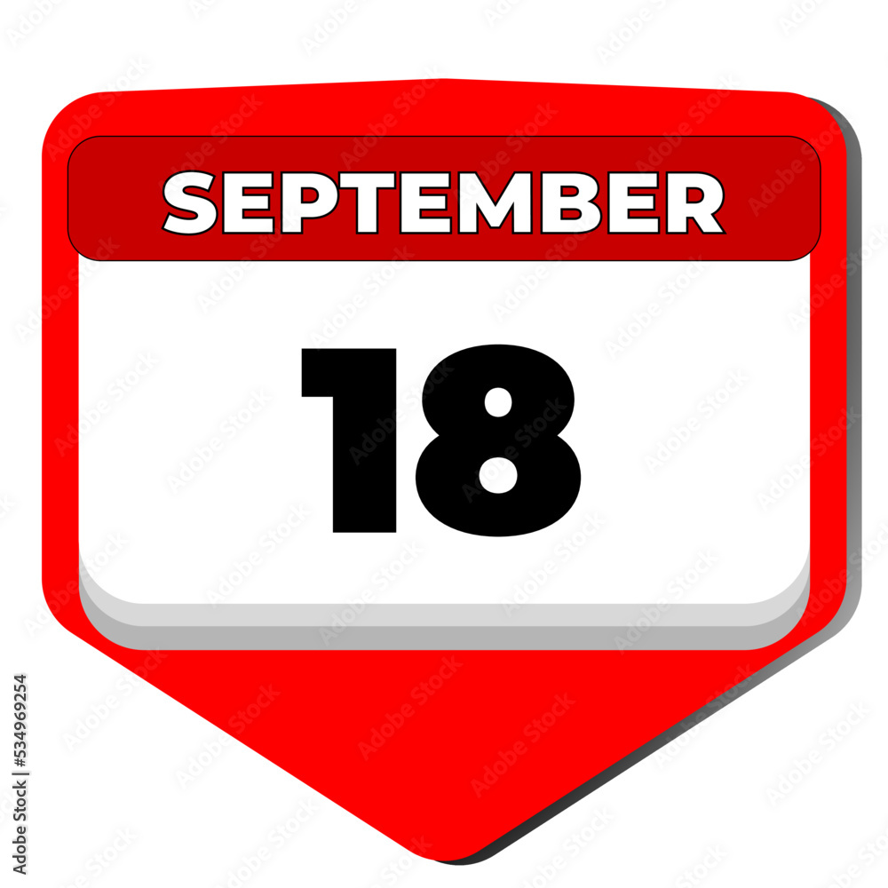 Vetor de 18 September vector icon calendar day. 18 date of September