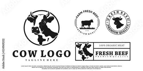 Abstact cow icon set logo design with creative concept Premium Vector