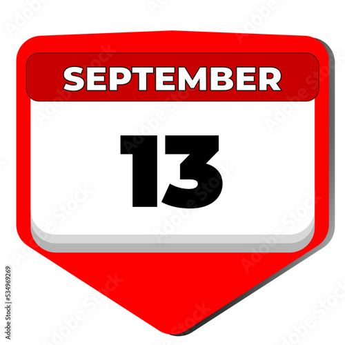 13 September vector icon calendar day. 13 date of September. Thirteenth day of September. 13th date number. 13 day calendar. Thirteen date. National Celiac Disease Awareness Day, World Sepsis. Vector