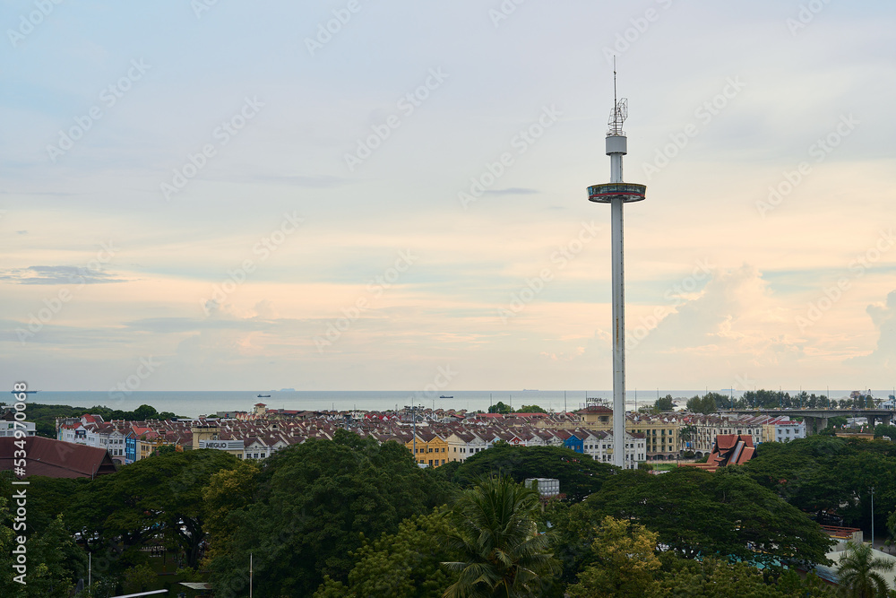 panoramic view of Melaka with Menara Taming Sari high tower
