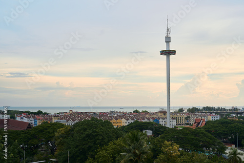 panoramic view of Melaka with Menara Taming Sari high tower