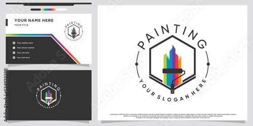 painting and building logo design with creative concept and business card design Premium Vector