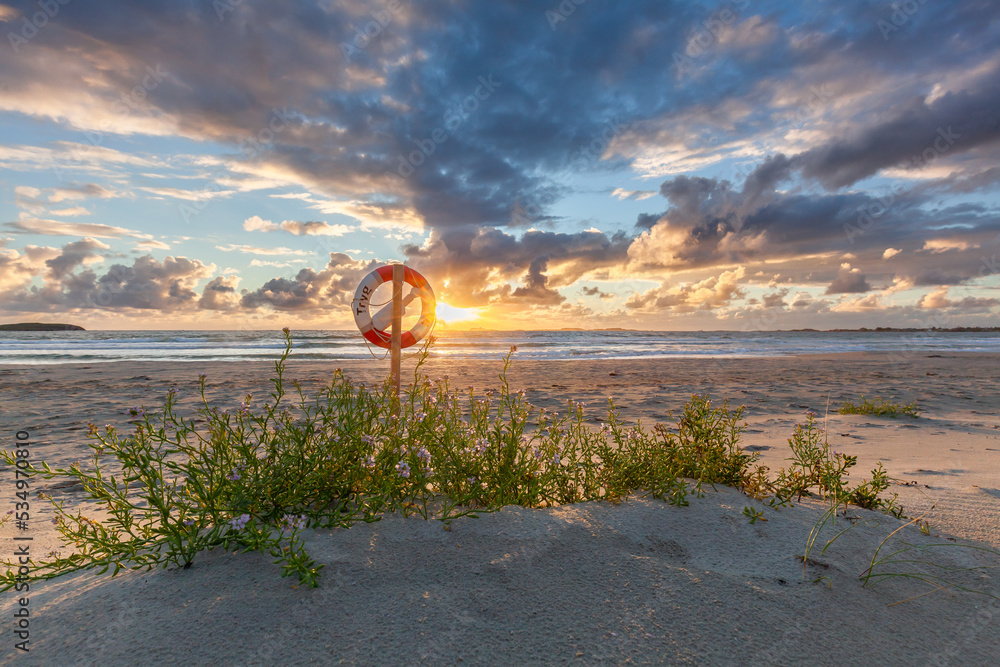 Colourful Norwegian beach at sunset