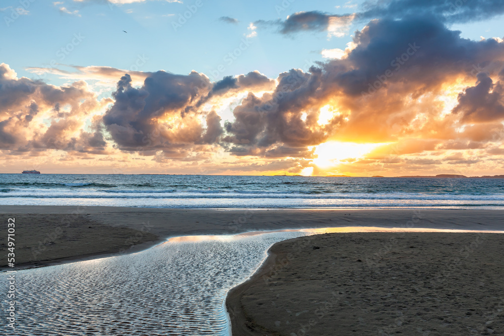 Sunset and twilight over Sola beach, Stavanger, Norway