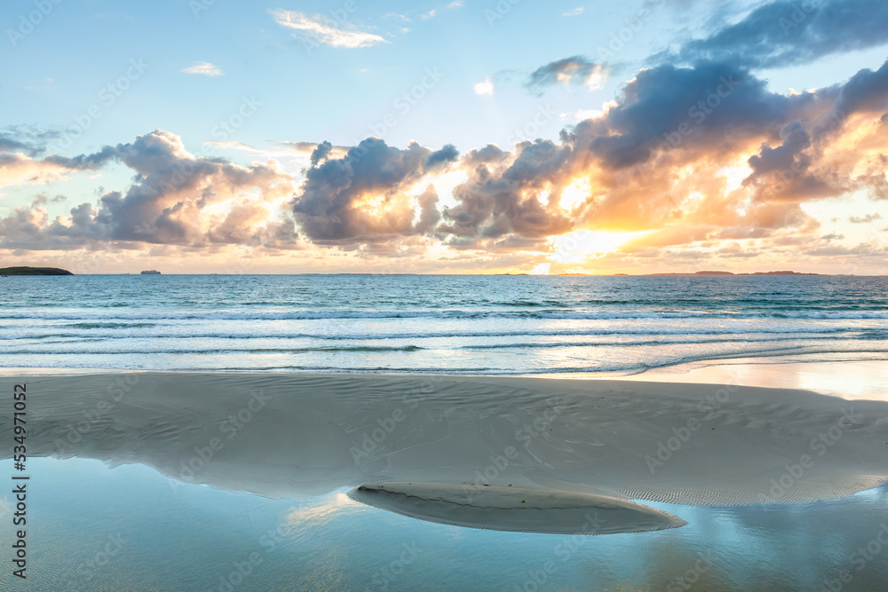 Colourful Norwegian beach at sunset