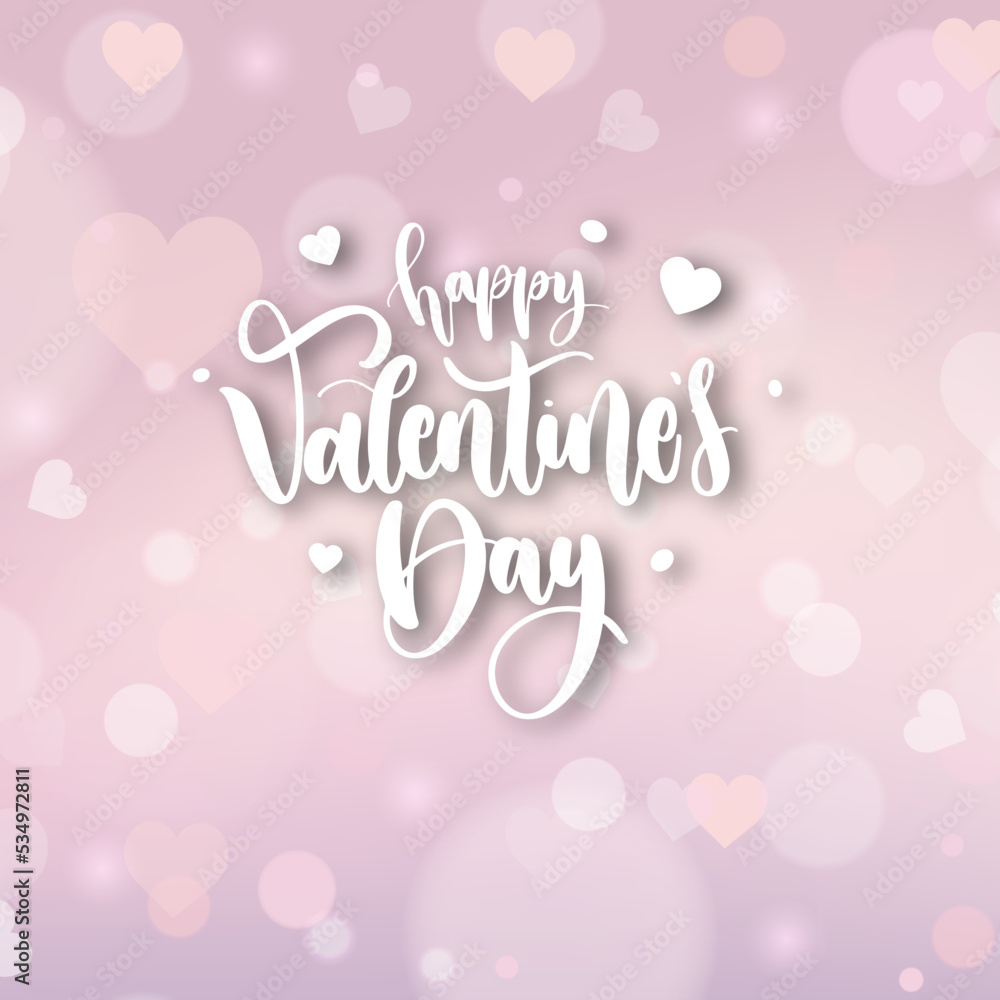 Vector Saint valentines day greeting card with hearts on blurred pink background. Printable template 3d happy valentines day