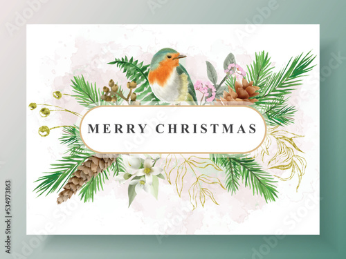 postcard with illustration of animal and christmas element