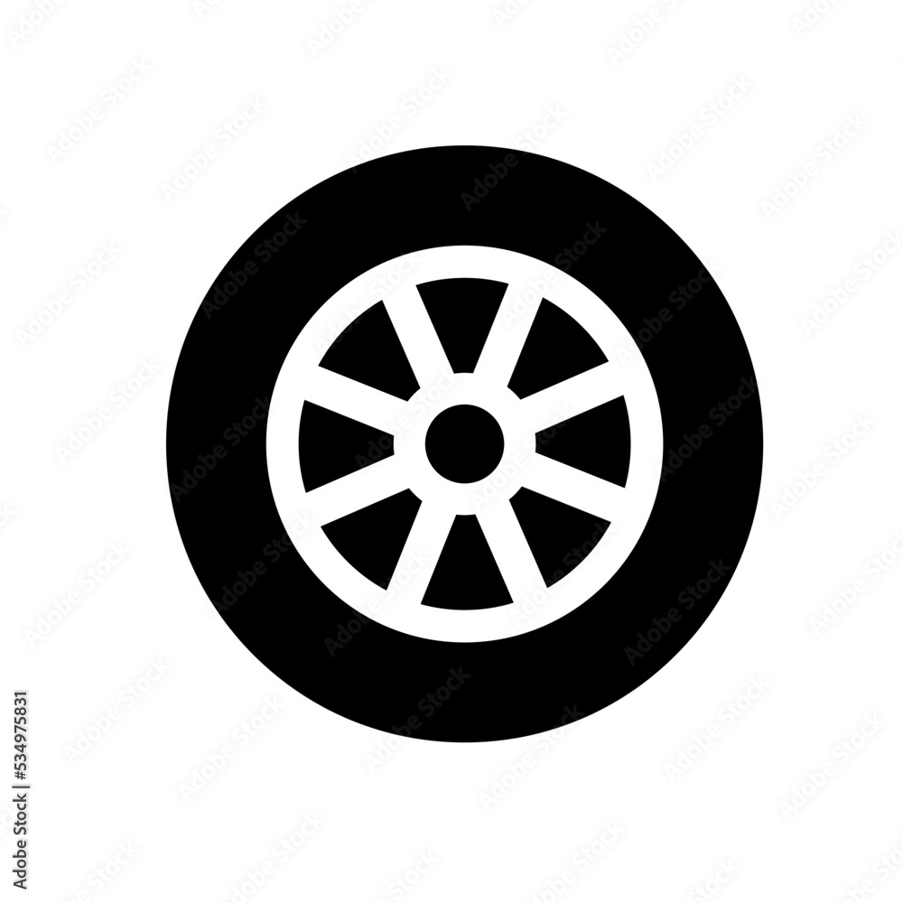Fototapeta premium Car, vehicle or automobile tire alloy wheel with rim flat vector icon for apps and websites