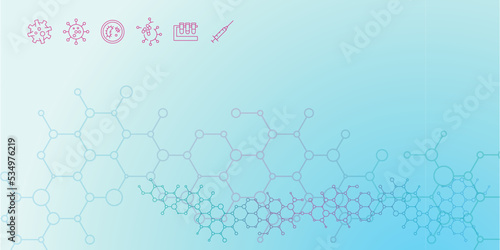 Abstract medical background in flat style with icons. Template design with concept and idea for healthcare technology, innovation medicine, health, science and research. Vector illustration