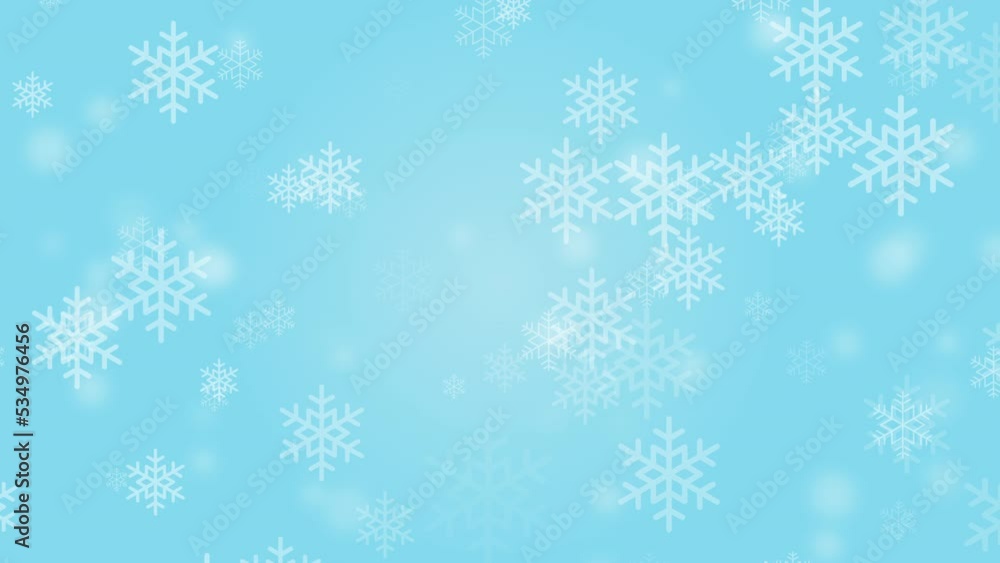 たくさんの雪の結晶が出現するループアニメーション背景（水色）