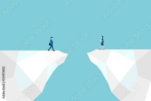 gender gap between business man and businesswoman. concept of equality, issues, difference, dislike.