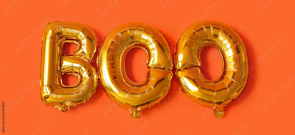 Word BOO made of balloons on orange background. Halloween celebration Word BOO made of balloons on orange background. Halloween celebration