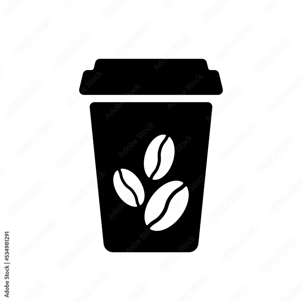 Coffee to go black icon. Stylized black glyph on white background. Best for polygraphy, stickers, web, logo creation and branding design. Coffee to go black icon. Stylized black glyph on white background. Best for polygraphy, stickers, web, logo creation and branding design.