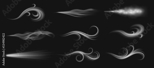 Photo Blowing and howling wind, isolated effect of smoke of fumes, vapors air current