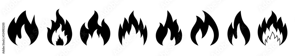 Set of fire icons. Different flames. Collection black fire sign for design - stock vector Set of fire icons. Different flames. Collection black fire sign for design - stock vector