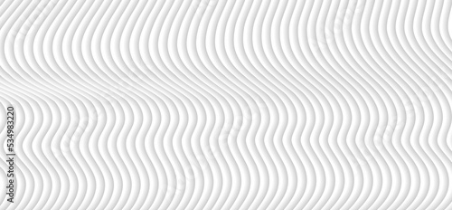 White paper refracted curved waves. Abstract light grey smooth elegant wavy background. Vector geometric design