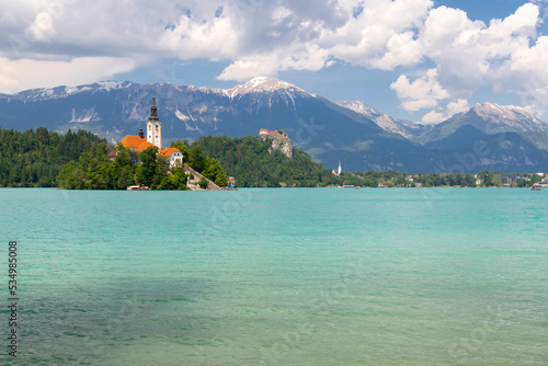 Lake Bled with mountains in Slovenia