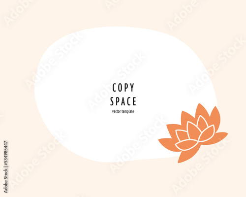 Meditation composition with flower, square template with copy space, vector arrangement with lotus, poster design, greeting card with doodle icons of home incense