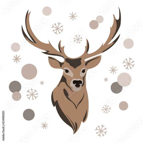 Christmas reindeer with balls and snowballs abstract art,decorative design with reindeer head,vector illustration.Happy Holidays Greeting card,poster,print,flat design template with Reindeer
