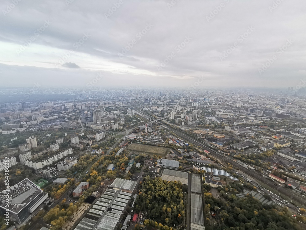 Panorama of the city of Moscow, from a bird's-eye view, clear day