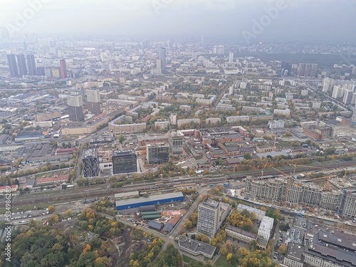 Obraz na płótnie Panorama of the city of Moscow, from a bird's-eye view, clear day w salonie