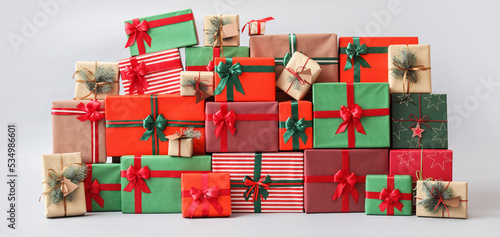 Fotografía Different Christmas presents on light background