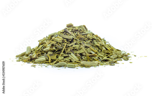 Foto heap of yerba mate or herbal, mate tea isolated on white background