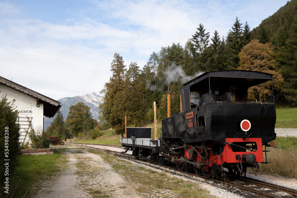 Obraz premium Historical steam locomotive, Achensee lake railroad, Tiro, Austria