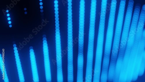 Abstract technology background with motion of bokeh blue circle light stripes and animation of equalizer bars music., Seamless animation 3d model and illustration.
