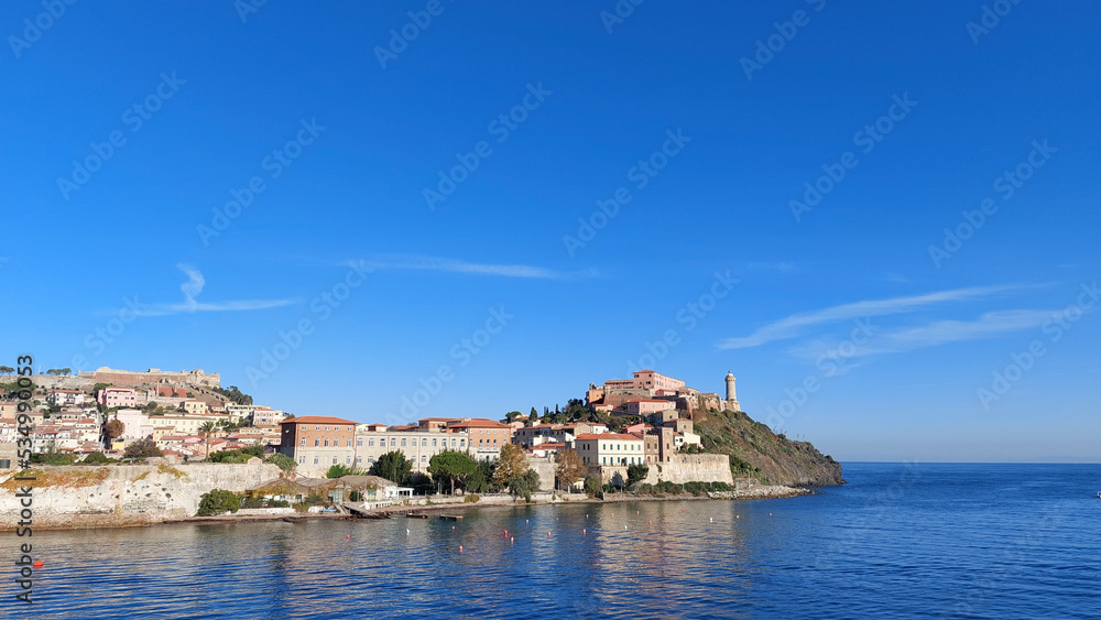 The main town Portoferraio of the island Elba in the Italian Tuscany seen from the sea side
