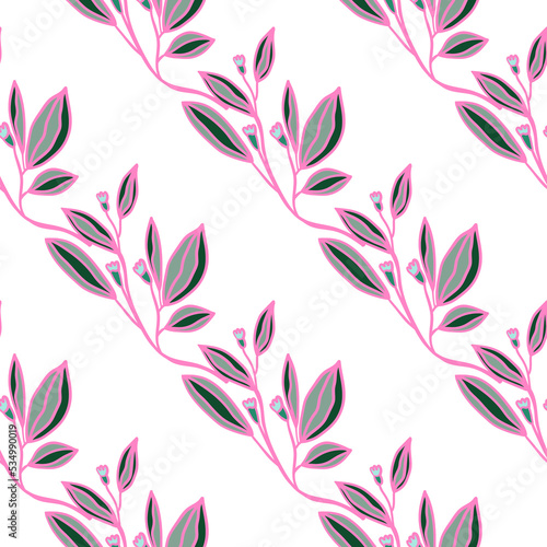 Romantic leaves and flower seamless pattern. Vintage style floral wallpaper. Cute plants endless backdrop © smth.design