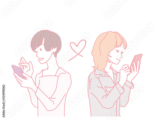 スマホで恋人を探す女性　恋活　恋人探し　レズビアン　同性