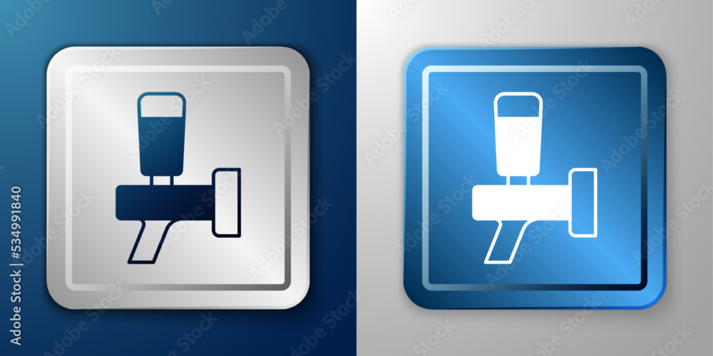 White Beer tap icon isolated on blue and grey background. Silver and blue square button. Vector White Beer tap icon isolated on blue and grey background. Silver and blue square button. Vector
