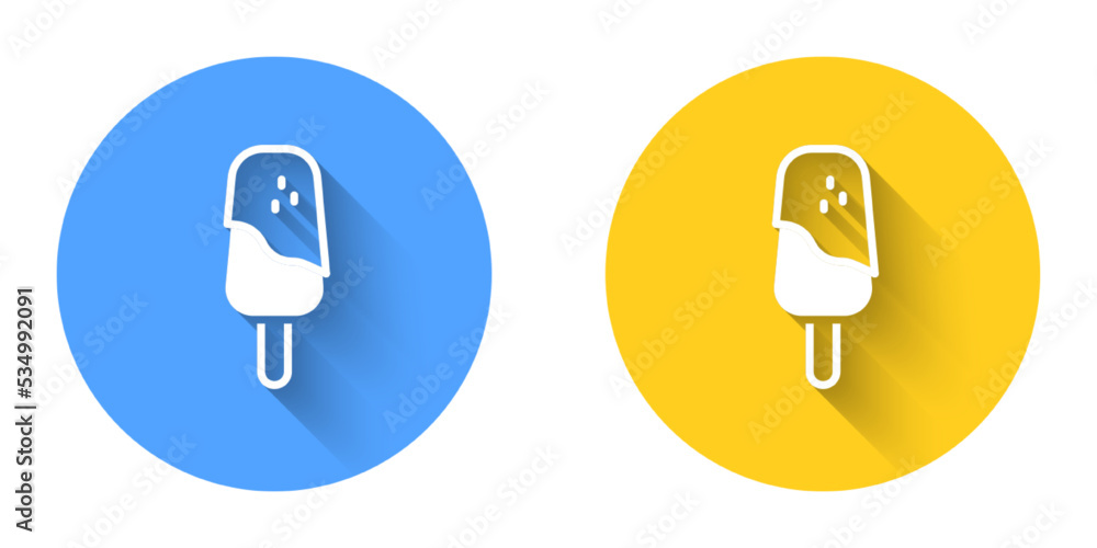 White Ice cream icon isolated with long shadow background. Sweet symbol. Circle button. Vector White Ice cream icon isolated with long shadow background. Sweet symbol. Circle button. Vector