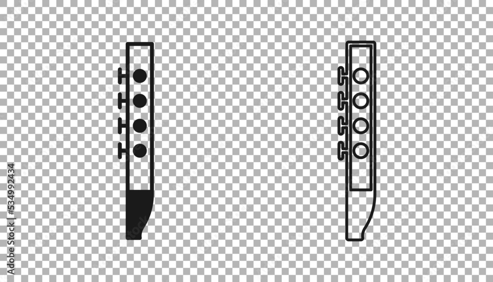 Black Flute icon isolated on transparent background. Musical instrument. Vector