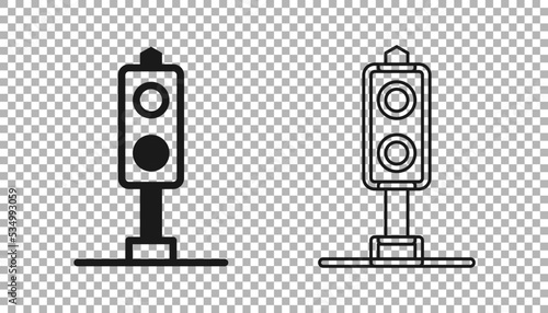Black Train traffic light icon isolated on transparent background. Traffic lights for the railway to regulate the movement of trains. Vector