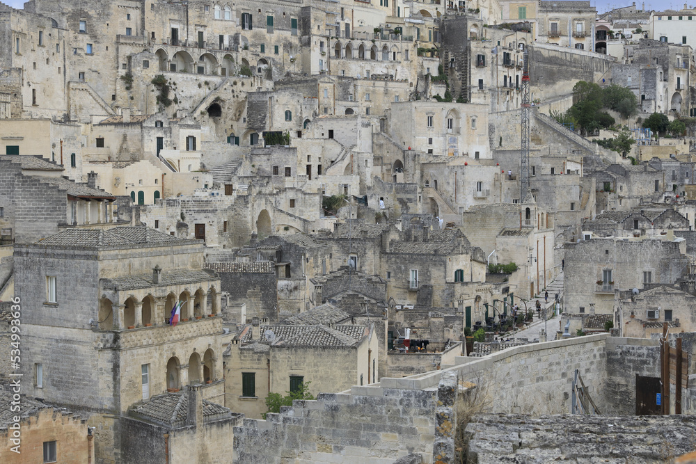 Matera, Basilicata, Italy. Panoramic shots of the city with Unesco World Heritage status, situated on a rocky promontory.