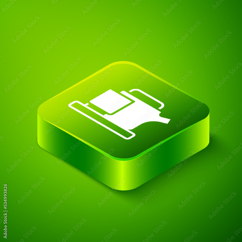Obraz premium Isometric Traditional tea ceremony icon isolated on green background. Teapot with cup. Green square button. Vector