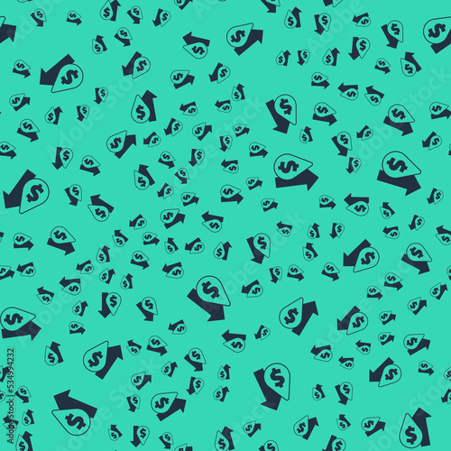 Black Oil price increase icon isolated seamless pattern on green background. Oil industry crisis concept. Vector