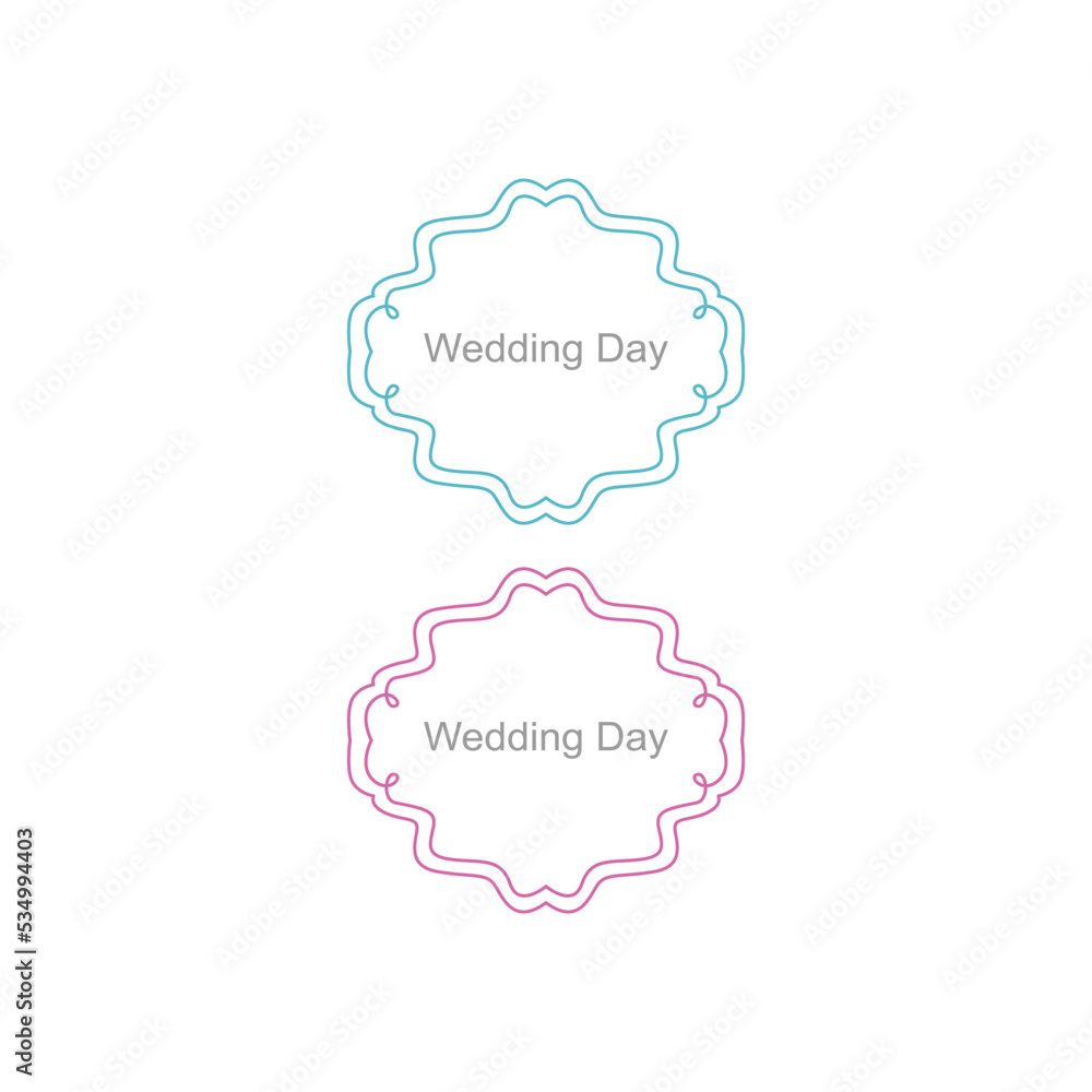 Wedding Day Ornamental Labels Set isolated On White