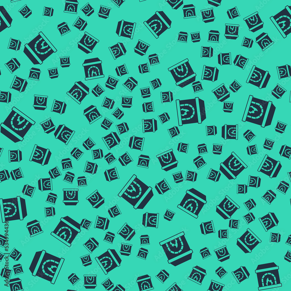 Black Blacksmith oven icon isolated seamless pattern on green background. Vector Black Blacksmith oven icon isolated seamless pattern on green background. Vector