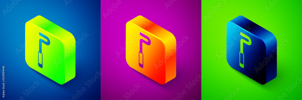 Isometric Fire poker icon isolated on blue, purple and green background. Square button. Vector Isometric Fire poker icon isolated on blue, purple and green background. Square button. Vector