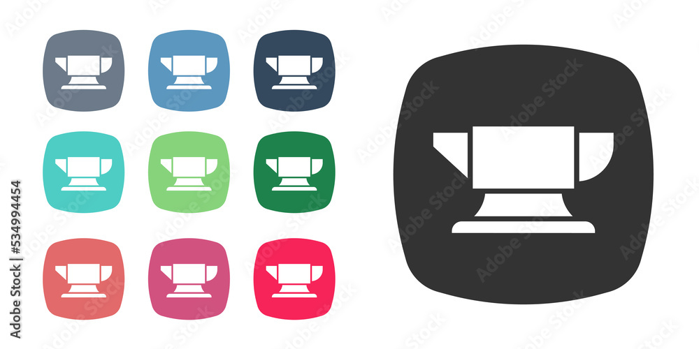 Black Blacksmith anvil tool icon isolated on white background. Metal forging. Forge tool. Set icons colorful. Vector Black Blacksmith anvil tool icon isolated on white background. Metal forging. Forge tool. Set icons colorful. Vector