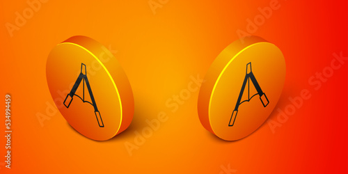 Isometric Air blower bellows icon isolated on orange background. Orange circle button. Vector