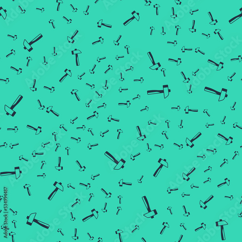 Black Hammer icon isolated seamless pattern on green background. Tool for repair. Vector